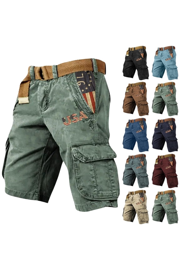 Distressed Wash Cargo Shorts with Multiple Pockets and Relaxed Fit, Awesome For Weekend Errands Backyard Projects Or Casual Outings Army Green L