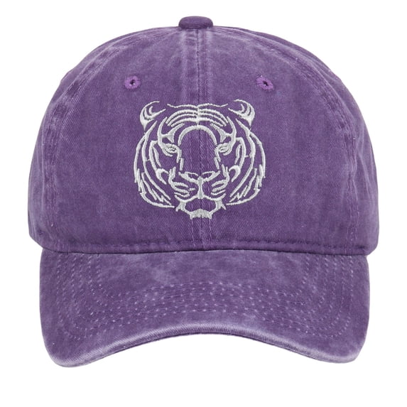 Distressed Washed Baseball Cap with Tiger Embroidery, Unisex Adjustable Dad Hat, Outdoor Casual Sun Headwear