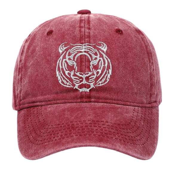 Distressed Washed Baseball Cap with Tiger Embroidery, Unisex Adjustable Dad Hat, Outdoor Casual Sun Headwear