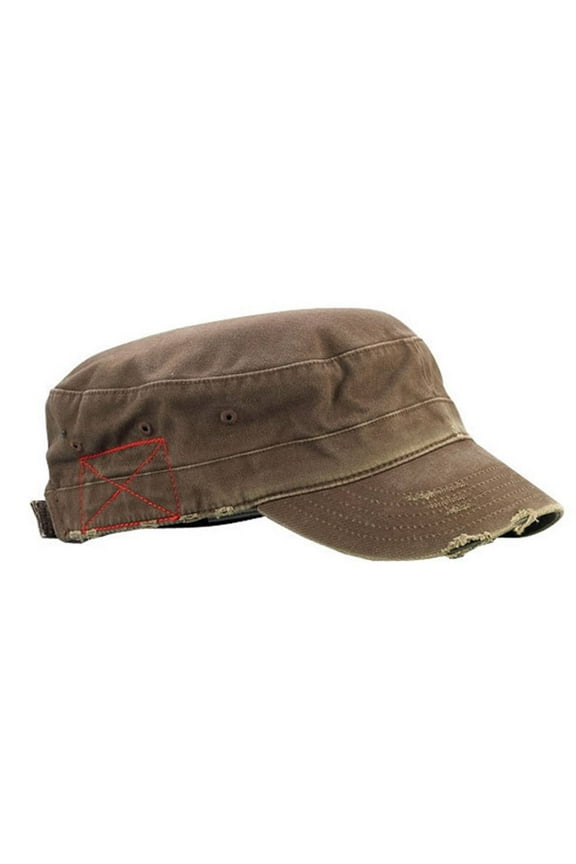 Distressed Washed Cadet Army Cap- Brown