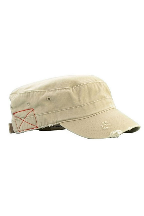 Distressed Washed Cadet Army Cap- Khaki