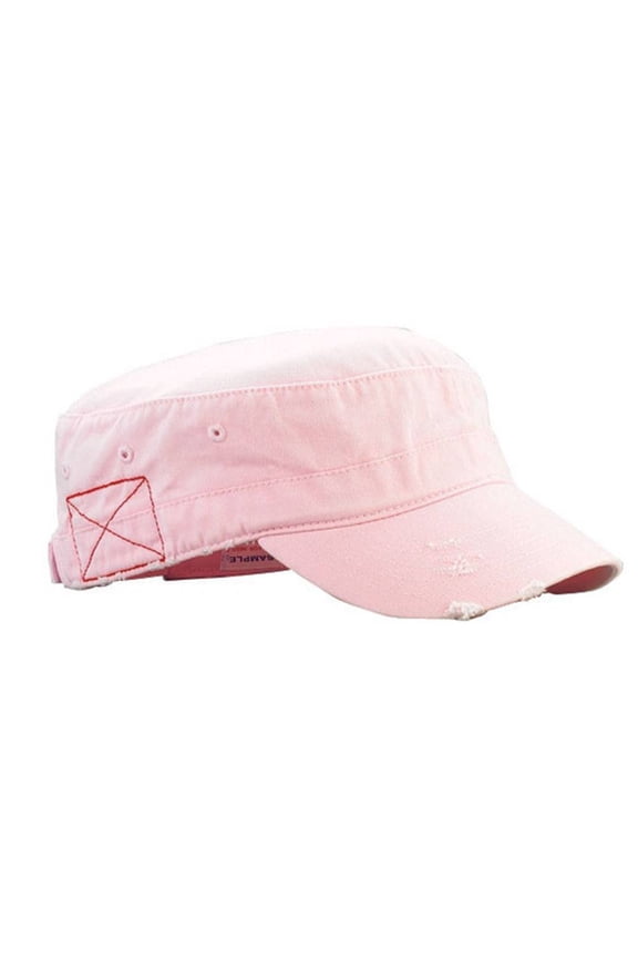Distressed Washed Cadet Army Cap- Pink