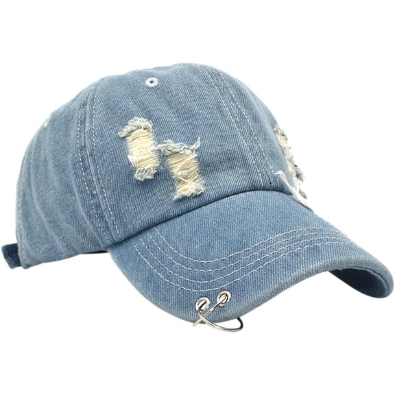 Distressed Washed Denim Ring Baseball Cap Hip Hop Vintage Dad Hat Adjustable