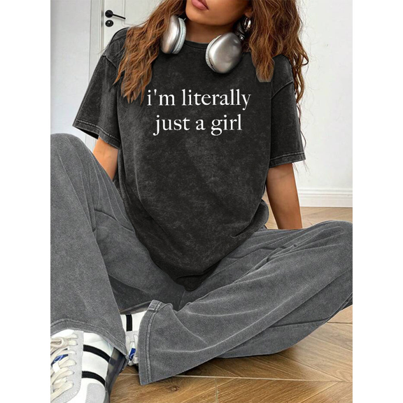 Distressed Washed Graphic T - shirt,Tops Has Innocent Self - Identity Text Design,Round Neck Regular Fit T - shirts, Size S - 2XL