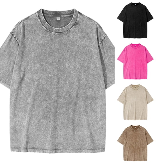 Distressed Washed Style Basic Crewneck Tee Shirt For Boys Casual Everyday Wear Comfortable Blend Top Kids Loose Fit Basic Tees