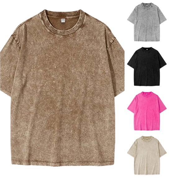 Distressed Washed Style Basic Crewneck Tee Shirt For Boys Casual Everyday Wear Comfortable Blend Top Kids Loose Fit Basic Tees