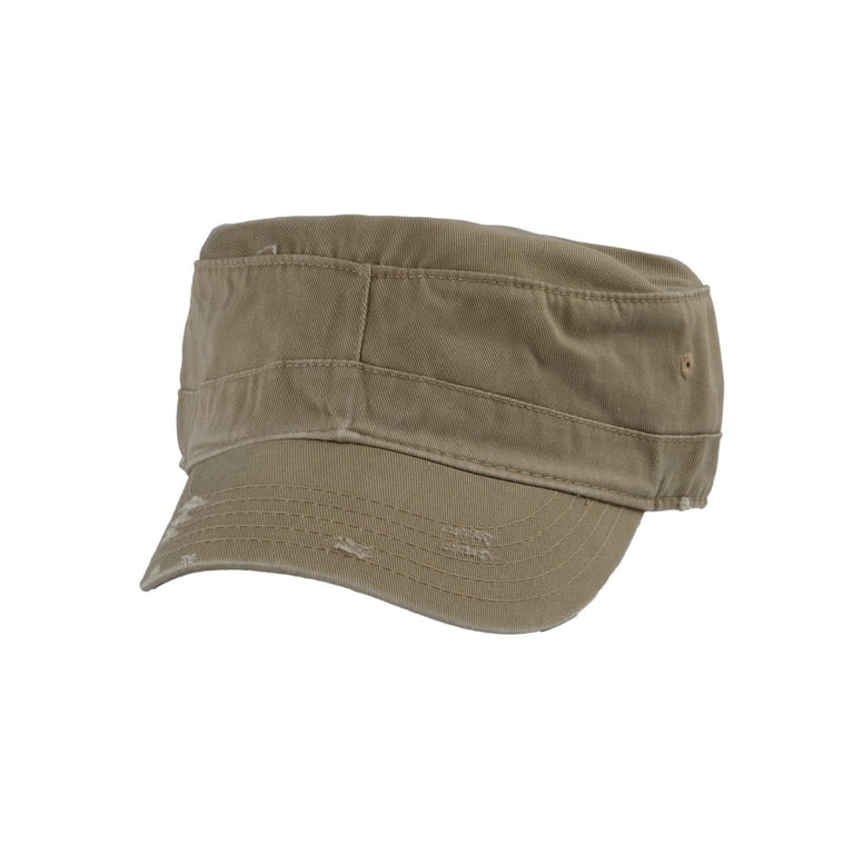 Distressed Washed Vintage Army Cap Military Style Hat Khaki