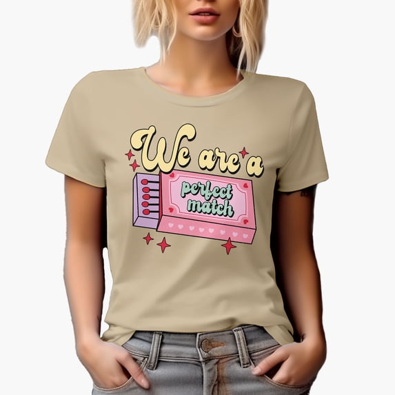 Distressed We Are a Perfect Match - Funny Retro Valentine's Day Pun Art Merch Gift, Tan T-Shirt, 3XL