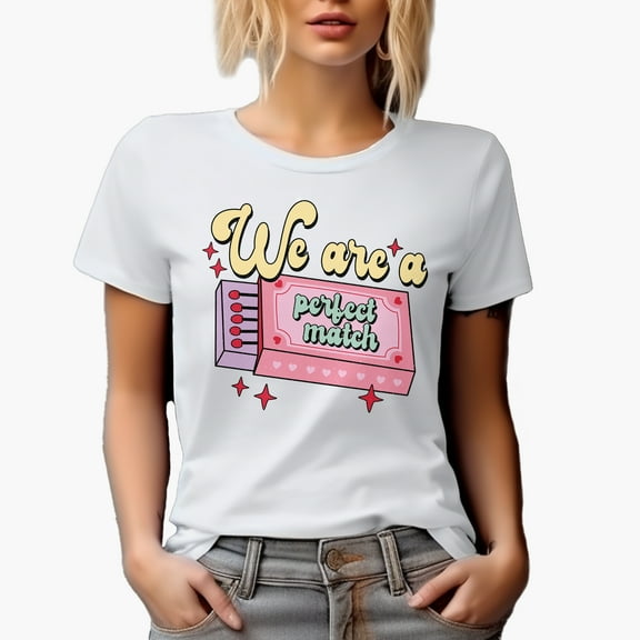 Distressed We Are a Perfect Match - Funny Retro Valentine's Day Pun Art Merch Gift, White T-Shirt, Small