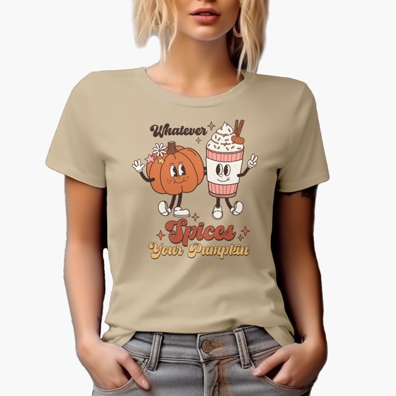 Distressed Whatever Spices Your Pumpkin - Retro Autumn or Fall Art Merch Gift, Tan T-Shirt, Medium