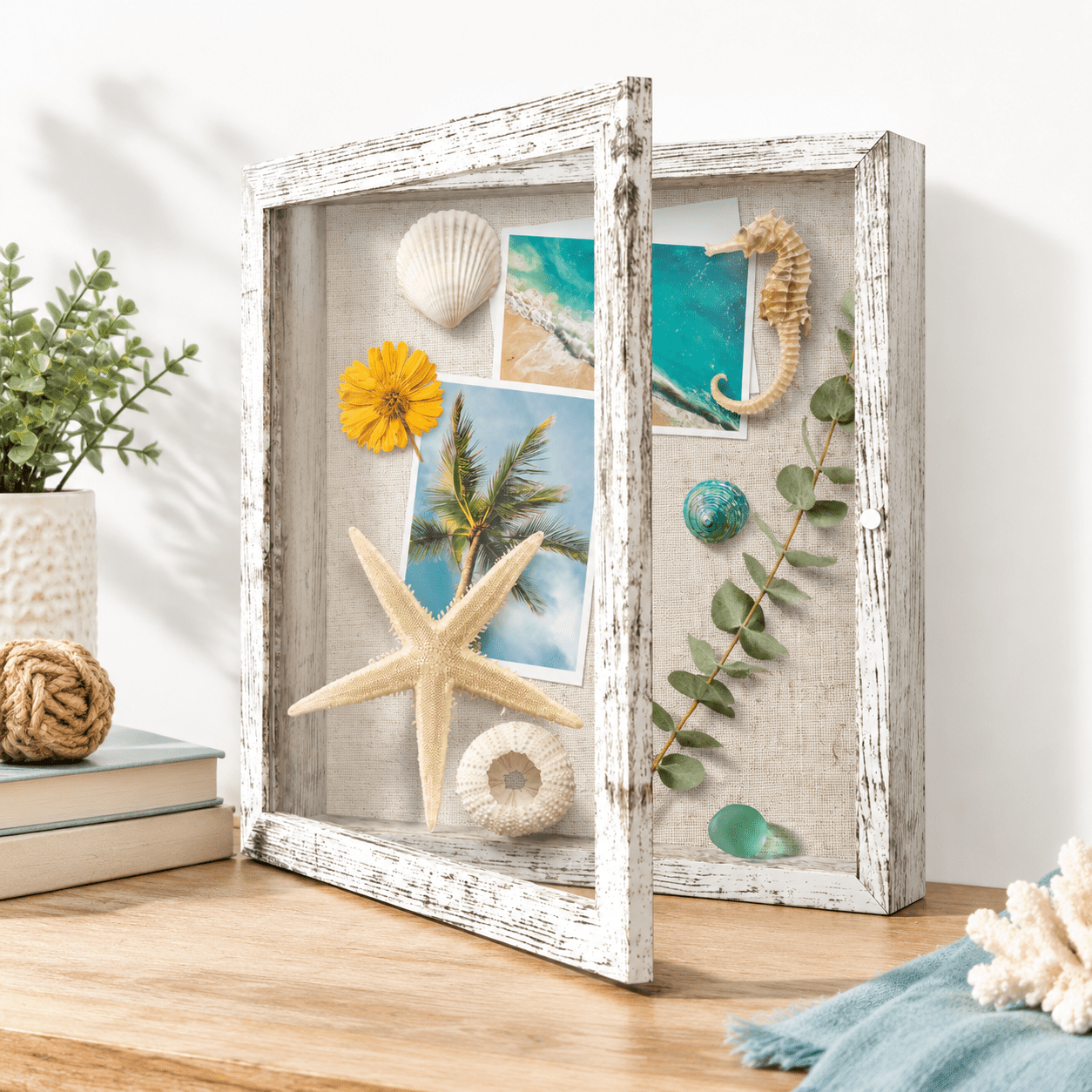 Distressed White 11 in x 11 in Square Wall Mounted Wooden Shadow Box ...