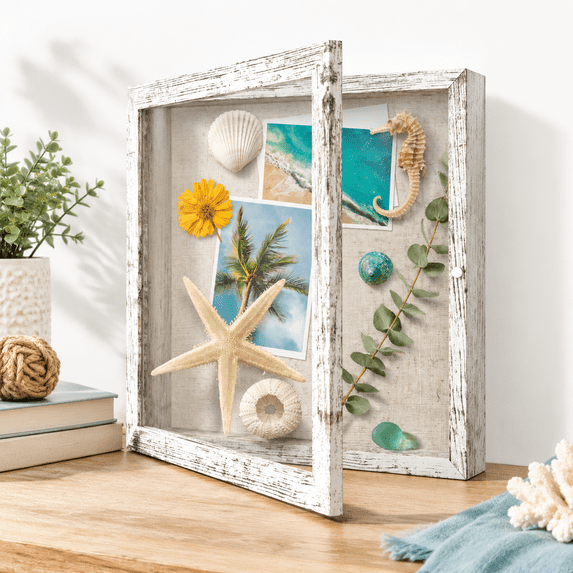 Distressed White 11 in x 11 in Square Wall Mounted Wooden Shadow Box ...