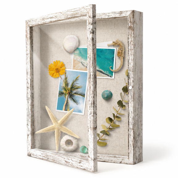Distressed White 11 in x 14 in Deep Wooden Shadow Box Frame Wall Mount Display Case