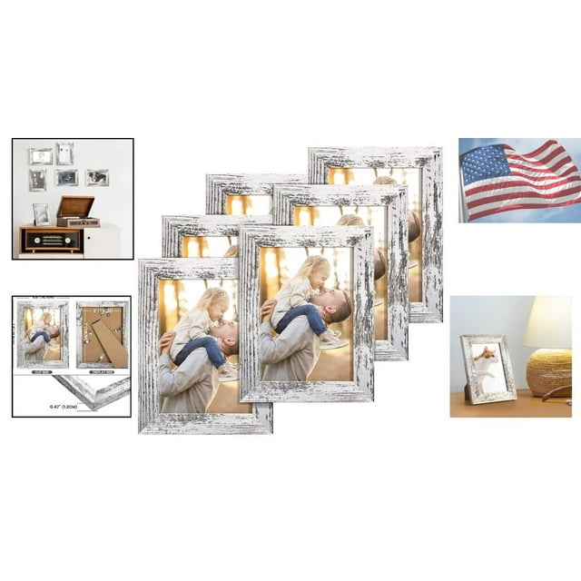 Distressed White 5x7 Picture Frames Set of 6 Farmhouse Photo Collage