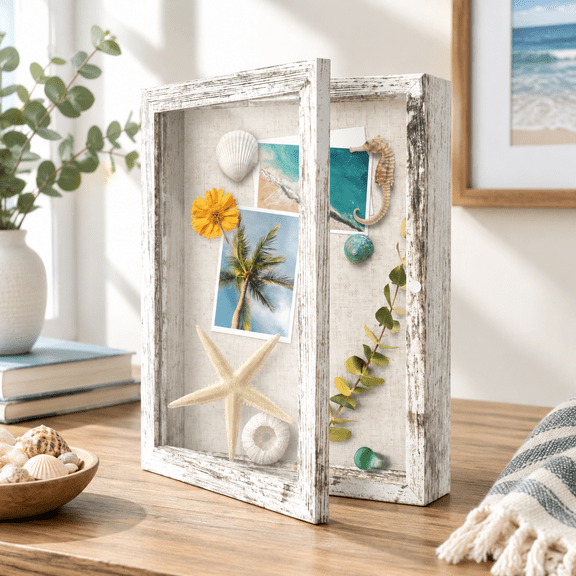 Distressed White 8 in x 10 in Wooden Shadow Box Frame Wall Mount Display Case