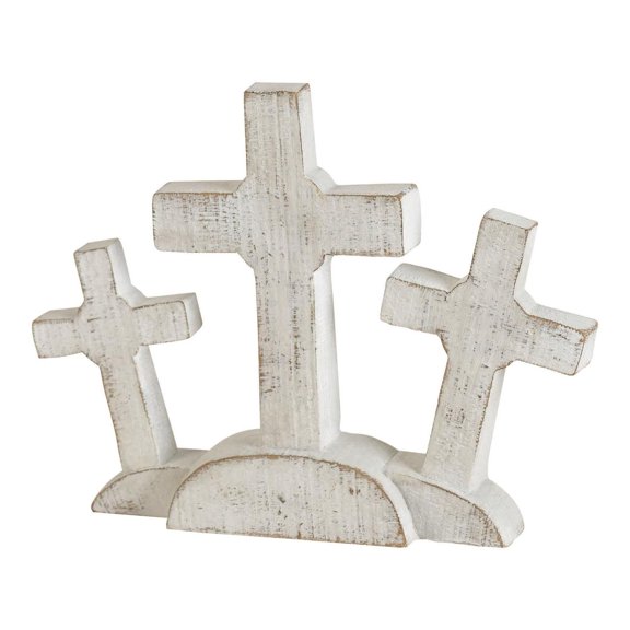 Distressed White Calvary Crosses 7 x 7 Resin Decorative Tabletop Figurine