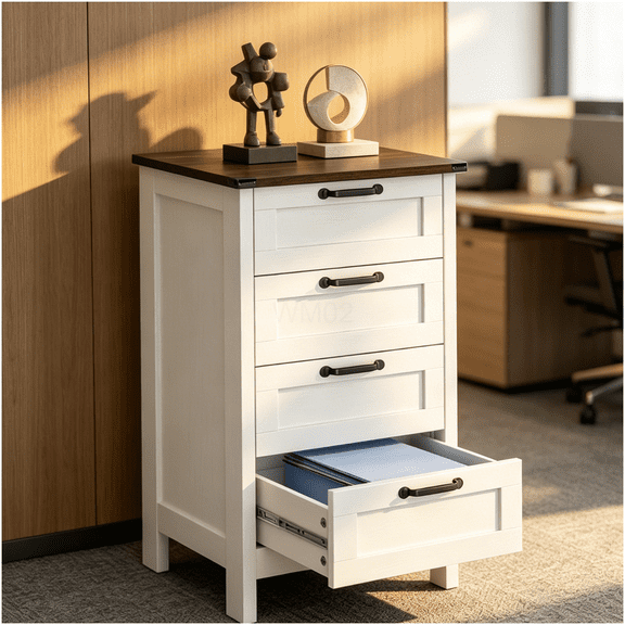 Distressed White File Cabinet with 3 Drawers for Home Office, Rustic Farmhouse Storage & Printer Stand