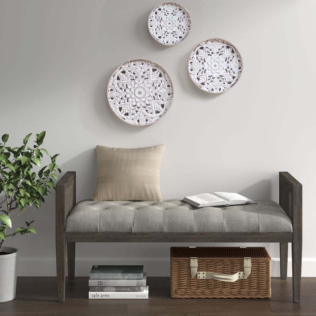 Distressed White Floral 3-piece Carved Wood Wall Decor Set - Walmart.com