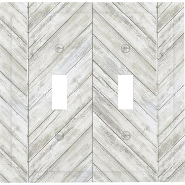 Distressed White Gray Wood Wooden 2 Gang Double Toggle Outlet Light Switch Cover Wall Plate Electrical Faceplate Decorative Dual Device Switchplate
