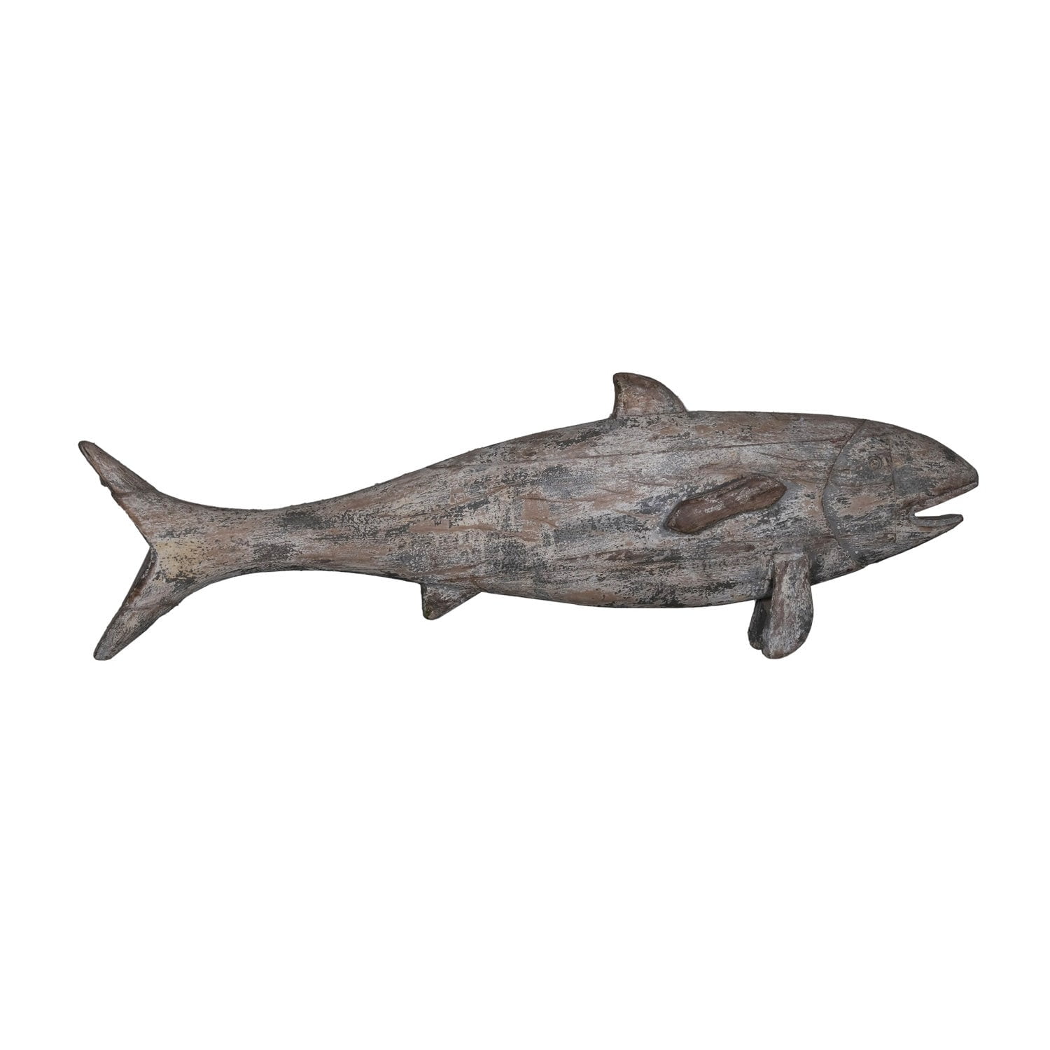 Curated visual reference: Weathered Wood Coastal Nautical Wall Decor Reference: Distressed White Gray Wooden 47 Long Fish Sculpture