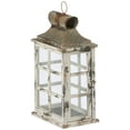 thumbnail image 1 of Distressed White Large Window Pane Style Candle Lantern, 1 of 3