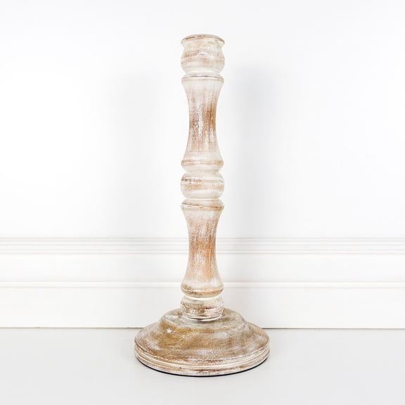 Distressed White Mango Wood Candle Holder