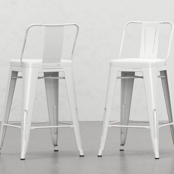 Distressed White Metal Stools Set of 2 - Hand Constructed for Durability