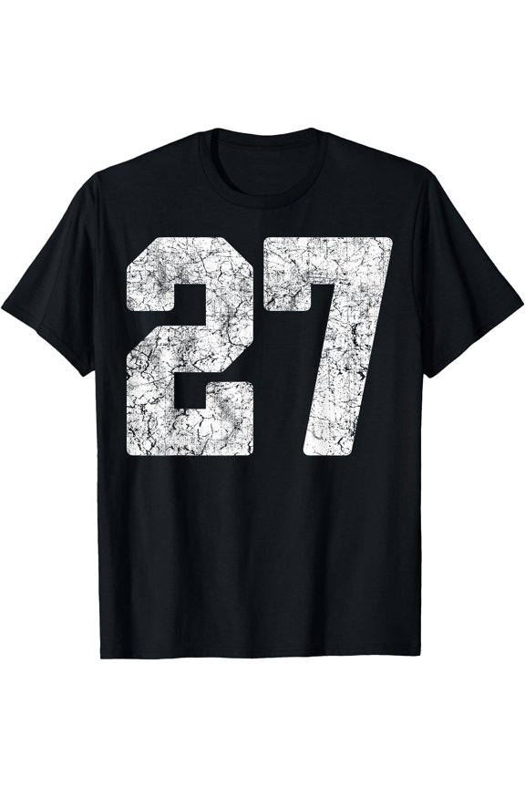 Distressed White Number 27 Player Uniform #27 Grunge T-Shirt