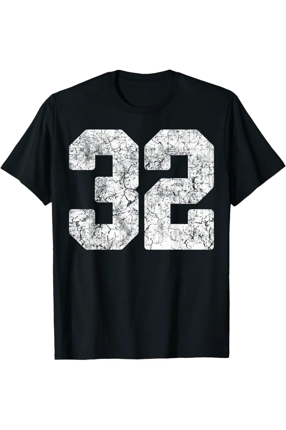 Distressed White Number 32 Player Uniform #32 Grunge T-Shirt