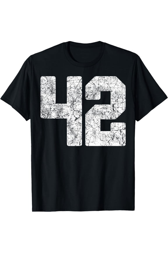 Distressed White Number 42 Player Uniform #42 Grunge T-Shirt
