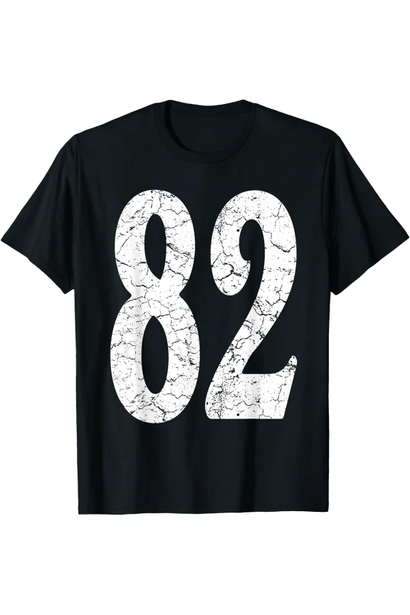 Distressed White Number 82 Uniform Player Fan T-Shirt