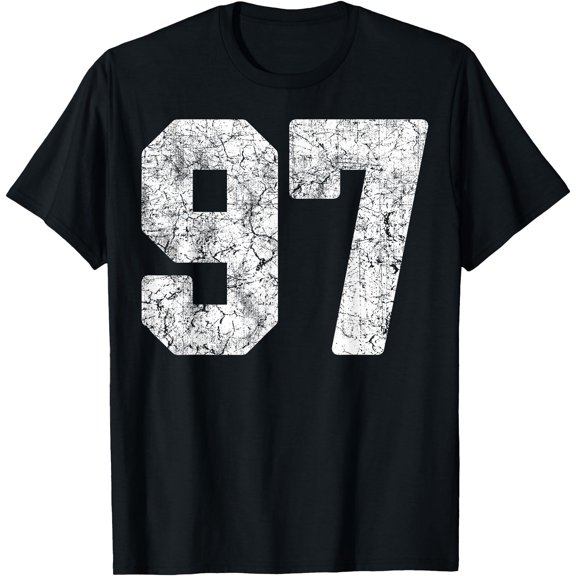Distressed White Number 97 Player Uniform #97 Grunge T-Shirt
