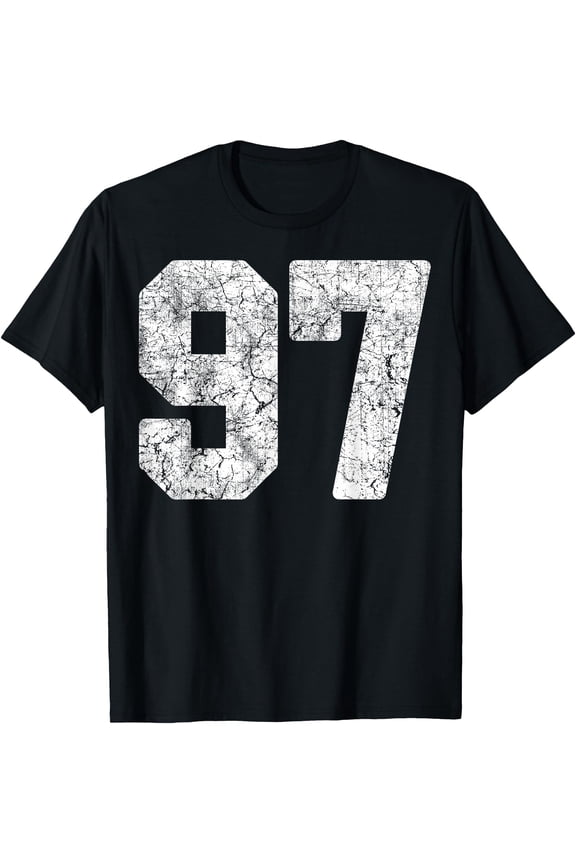 Distressed White Number 97 Player Uniform #97 Grunge T-Shirt