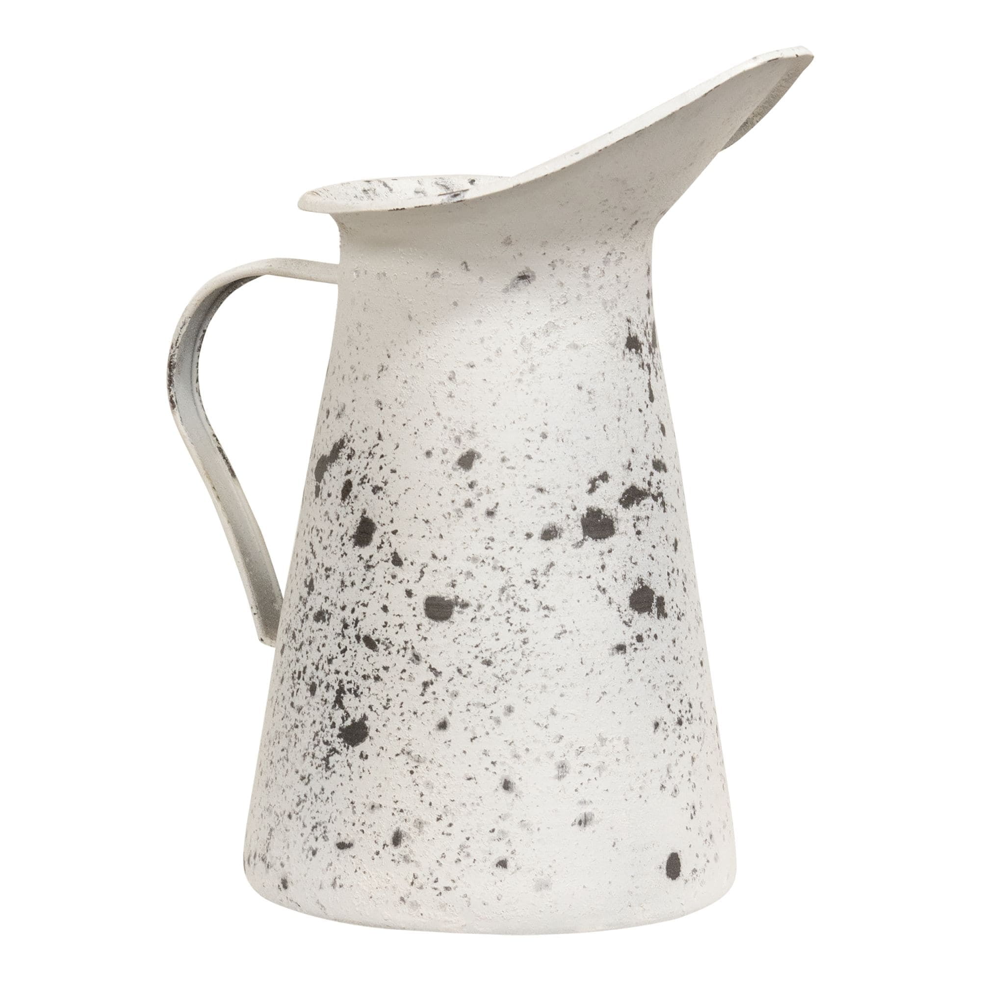 Distressed White Metal Pitcher with Curved Handle