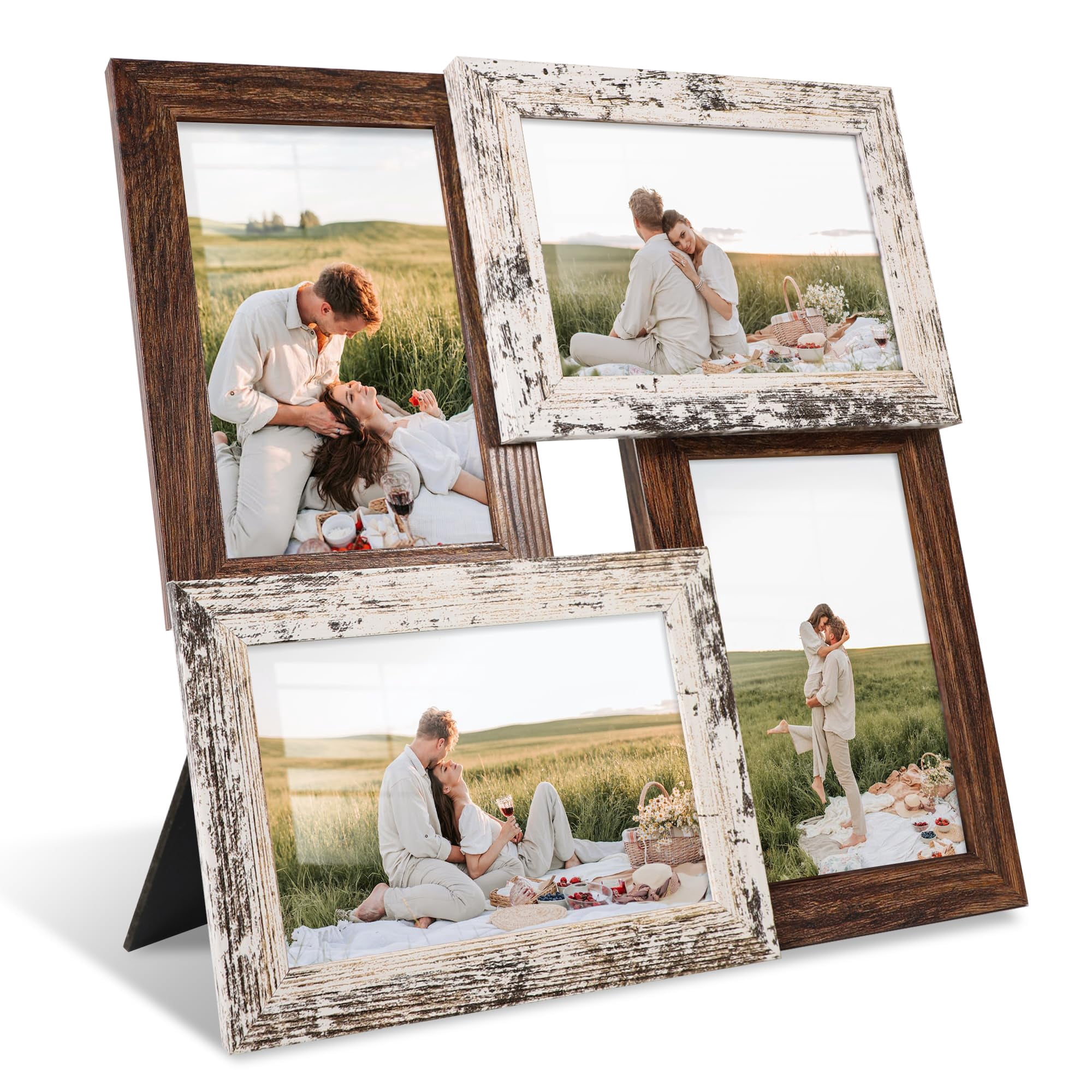Distressed White+Rustic Brown 4x6 in Collage Picture Frame for Wall or ...