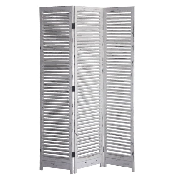Distressed White Wood Finish 3 Panel Room Divider Screen
