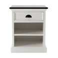 thumbnail image 1 of Distressed White and Deep Brown Nightstand With Shelves, 1 of 9