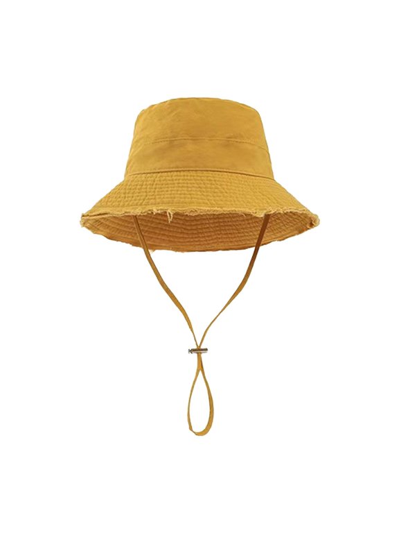 Distressed Wide Brims Bucket Hat For Women Outdoor Beach Travel Adjustable Drawstring Sun Protective Fisherman Hat