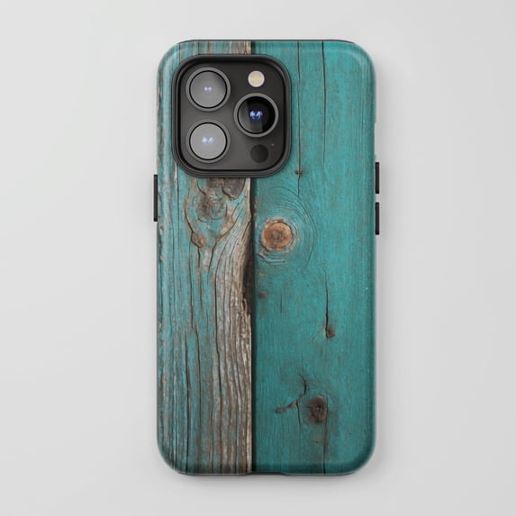 Distressed Wood For All iPhone Series Protective Phone Case Rustic Natural Texture Teal Turquoise