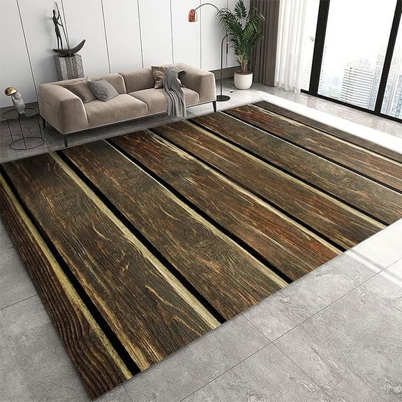 Distressed Wood Plank Texture Large Area Rug, Vintage Barn Wood Background Washable Carpet For Living Room Bedroom Kitchen Entryway Floor Mat 3' x 4'