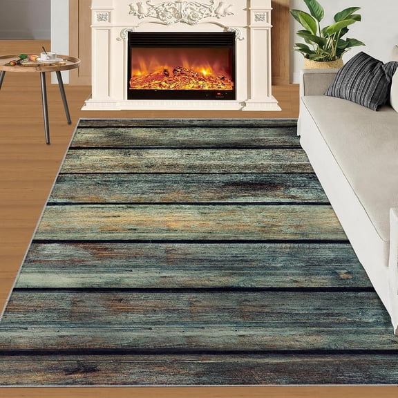 Distressed Wooden Board Texture Large Rug ，Retro Farmhouse Country Style Indoor Rug ，Anti-Slip Stain Resistant Rug ，Apply To Living Room Bedroom Dining Room Kitchen 1x2ft
