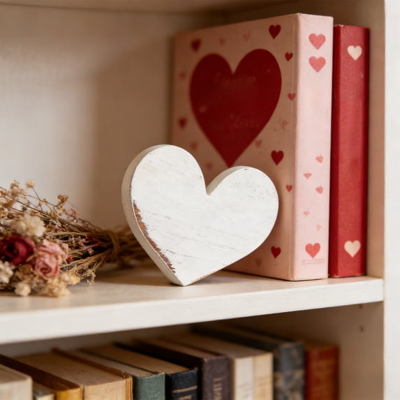 Distressed Wooden Hearts Tiered Tray Decor, Rustic Valentine’s Day Gift for Anniversary, Cute Tabletop Decoration Pieces, Add Warmth to Home Office and Living Room Displays, 3.5in/8.9cm, White