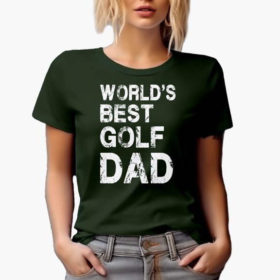 Distressed World's Best Golf Dad, Father Golf Player, Golfing or Golfer Themed Merch Gift, Military Green T-Shirt, X-Large