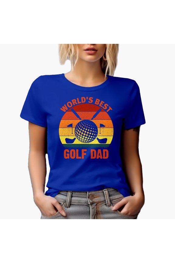 Distressed World's Best Golf Dad with a Ball, Clubs & Flags, Golf Player, Golfing or Golfer Themed Merch Gift, Royal Blue T-Shirt, X-Large