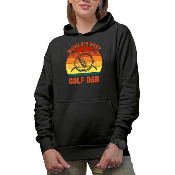 Distressed World's Best Golf Dad with a Ball & Clubs, Golf Player, Golfing or Golfer Themed Merch Gift, Black Hooded Sweatshirt or Hoodie, Small