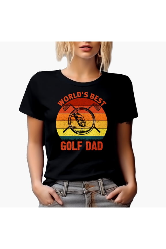 Distressed World's Best Golf Dad with a Ball & Clubs, Golf Player, Golfing or Golfer Themed Merch Gift, Black T-Shirt, X-Large
