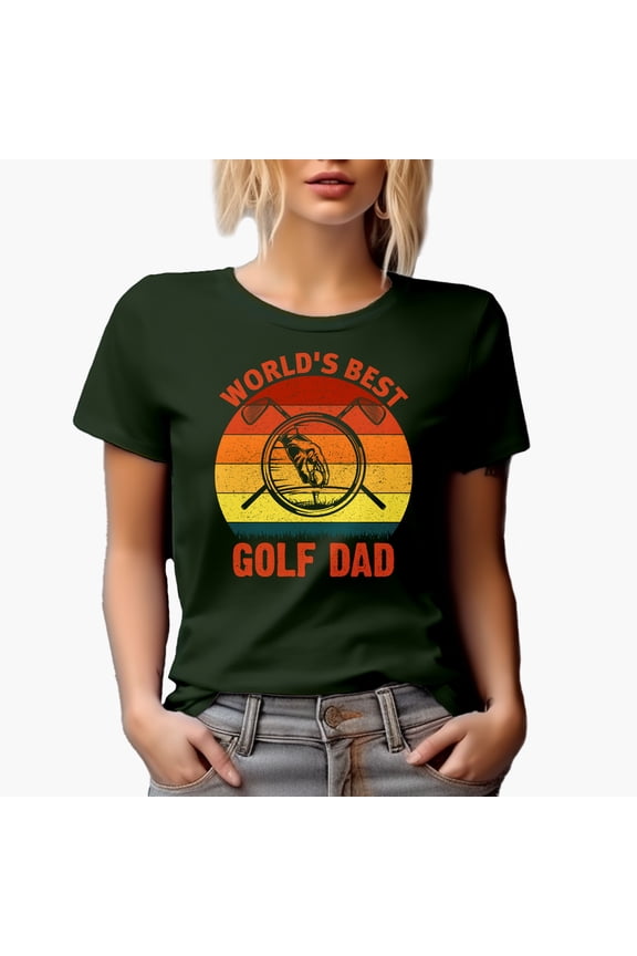 Distressed World's Best Golf Dad with a Ball & Clubs, Golf Player, Golfing or Golfer Themed Merch Gift, Military Green T-Shirt, Large