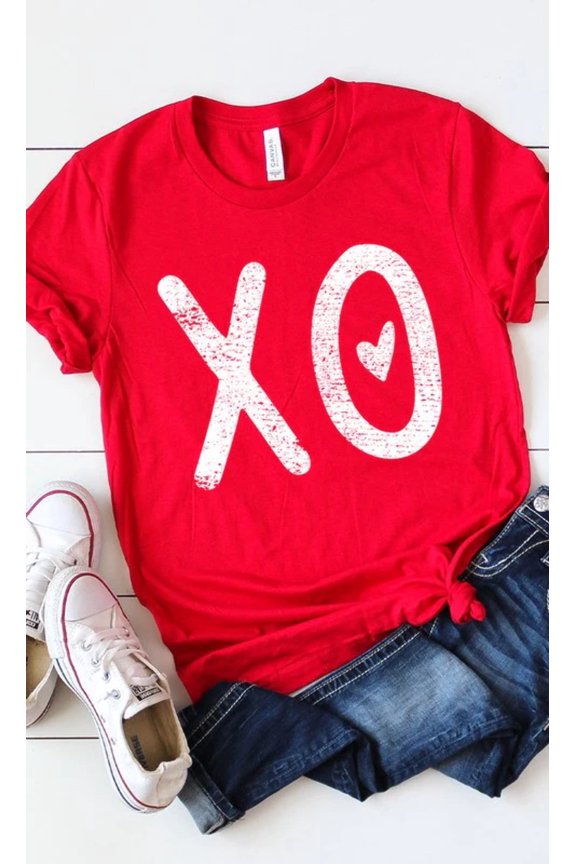 Distressed XOXO Heart Graphic Tee T-Shirt