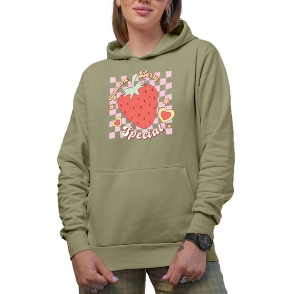You Are Berry Special, Retro Valentine's Day Strawberry Art Merch Gift, Sand Hooded Sweatshirt or Hoodie, Large