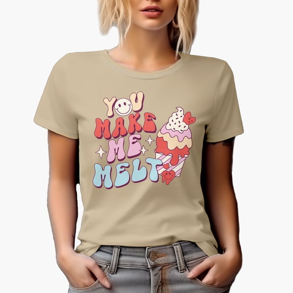 Distressed You Make Me Melt - Retro Ice Cream Valentine's Day Art Merch Gift, Tan T-Shirt, 3XL